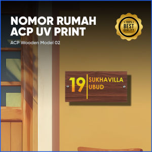 Nomor Rumah Wooden Bahan ACP Huruf UV PRINT GRADASI 15 x 30cm Model 01 Hiasan Dinding