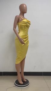 INS European and American Summer Womens Satin Backless High Sense Dress  French Fishbone Sling Dress ㏇L0514