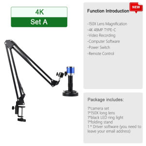 HDMI Digital Microscope 4K 1080P HDMI USB for Electronics VGA Microscope Camera With 150X Zoom Lens Cantilever Support For Repair