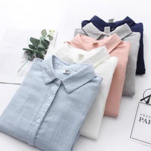 Women Blouses New Fashion Long Sleeve Comfortable Office Shirt Cotton Yarn Casual Tops Blusas Femininas Solid Color2026