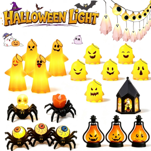 Halloween Hanging Night Light – Pumpkin & Ghost Orbs Design Spooky Lantern Decoration for Home Porch or Party Props
