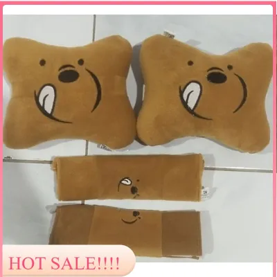 COD Bantal Set Mobil 2 in 1 Grizzly ice bear panda / Bantal leher mobil Car Set 2in1