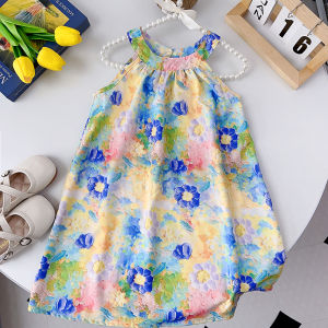 Bear Leader 2023 Girls Dress Summer New Children Fashion Oil Painting Dresses Baby Girls Floral Print Clothing Toddler Sleeveless Tank Top Skirt