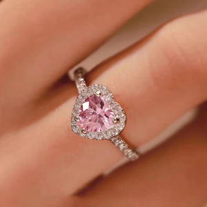 Heart Engagement Ring Women Classic Silver White Red Rhinestone Inlay Fashion Jewelry Wedding Party Gift