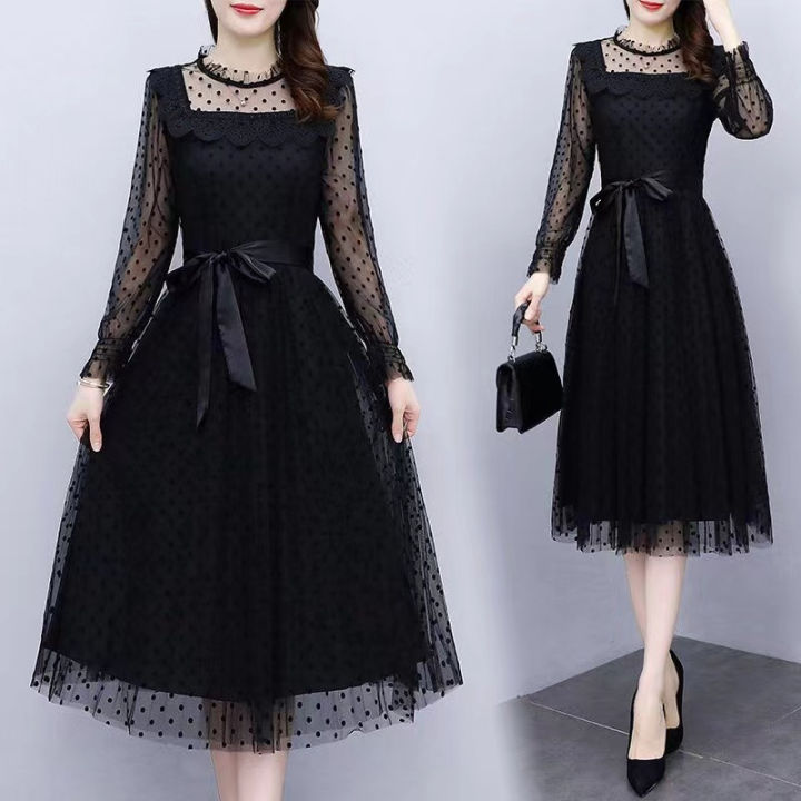 FANMU 2023 Gaun hitam renda Korea baru/rok hitam kecil/dress hitam