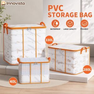 PVC Storage Bag Large Capacity Clothes Storage Bag With Zipper Moisture Proof Wardrobe Organizer