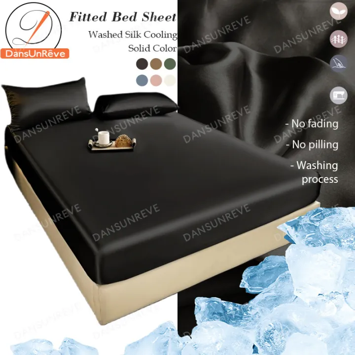Dansunreve%203in1%20single%20set%20Ice%20Silk%20Bedsheet%20Cooling%20Washed%20Satin%20Sheets%20Bed%20Sheet%20Pillowcase%20Fully%20Garterized%20Fitted%20Sheet%20Single%20Queen%20King%20-%20Image%202