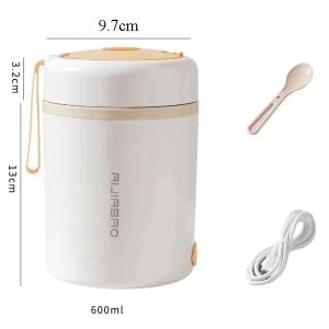 600ML USB Electric Heating Lunch Portable Picnic Milk Drink Food Heater Stainless Steel Food Warmer Container 5V 12V 24V2026