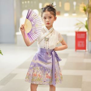 Girls horse face skirt Hanfu summer childrens set ancient style Ming costume 2024 new Chinese style half skirt