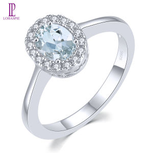 Lohaspie Đồ Trang Sức Bất Rắn Sterling Silver 925 Nhẫn Ban Đầu Natural Aquamarine Nhẫn cắt hình bầu dục Đá Quý 925 Vòng Tròn Bạc Phụ Nữ Gốc Engagement Ring Cho Phụ Nữ Bạc 925 Đồ Trang Sức
