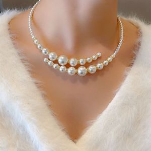 GALLOWAY Elegant Pearl Choker Necklace Asymmetric Open Women Neck Jewelry Exquisite Accessory Pearl Beaded Necklace Ladies