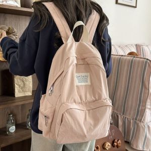 TIMES LORD น้ำหนักเบามาก กระเป๋าเป้สะพายหลังเดินทาง ไนลอนทำจากไนลอน สไตล์เกาหลีแบบ กระเป๋าเป้สะพายหลังสีทึบ ลำลองแบบสบายๆ กันน้ำกันน้ำได้ กระเป๋านักเรียนสำหรับนักเรียน กิจกรรมกลางแจ้งกลางแจ้ง