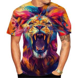 [Local Stock] VCC Funny 3D Lion Print T Shirt For Men Hip Hop Trend Harajuku Streetwear Fashion Animal Pattern T-shirts Casual O-neck Short Sleeve