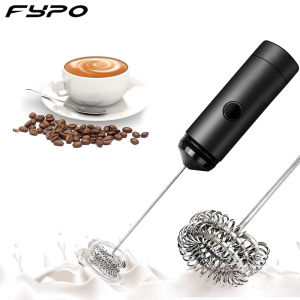 Fypo Electric Milk Frother Handhold Blender Egg Beater Cream Foamer Coffee Cappuccino Blender Whisk Battery Powered Stainless Steel Double Spring Mixer Portable Coffee Latte Maker Kitchen Tools