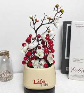 Azgalery PBP167 Tanaman Hias Plastik Pot Bunga Anggrek Buah Berry Ornamen Artificial Pajangan COD