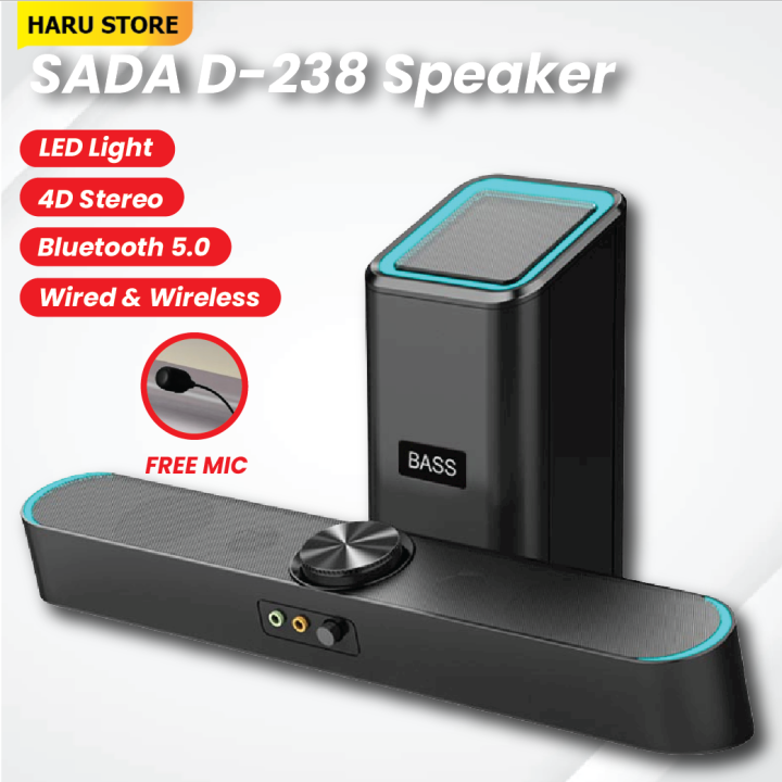 SADA D-238 Aux SoundBar Speaker Bass Subwoofer 4D Stereo