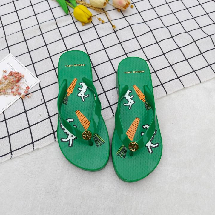 New tory burch pastoral style floral wedges flip-flops heightening