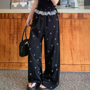 📌Lan ลูกไม้ร้อนหวานปักกางเกงลำลองกางเกงขายาวกางเกงขายาวในฤดูร้อนหลวมตรงขากางเกงผู้หญิง