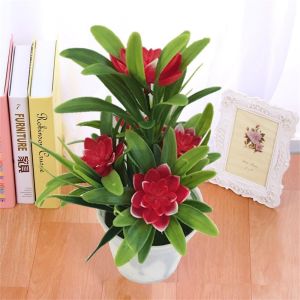 TANTUANG Red Color Miniascape for Office with Pots Outdoor Decor Fake False Plants Artificial Flower