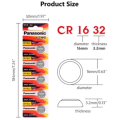 ของแท้ CR2032 ถ่านกระดุม Panasonic รุ่น CR2032 / CR2025 / CR2016 / CR1632 / CR1620 / CR1616 / CR1220 3V Lithium Battery พร้อมส่ง (1 Pack มี 5 pcs). 