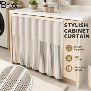 Sink Curtain Waterproof Oil Resistant Under Sink Cabinet Cover Self Adhesive Hook Loop Dustproof Easy Clean Kitchen