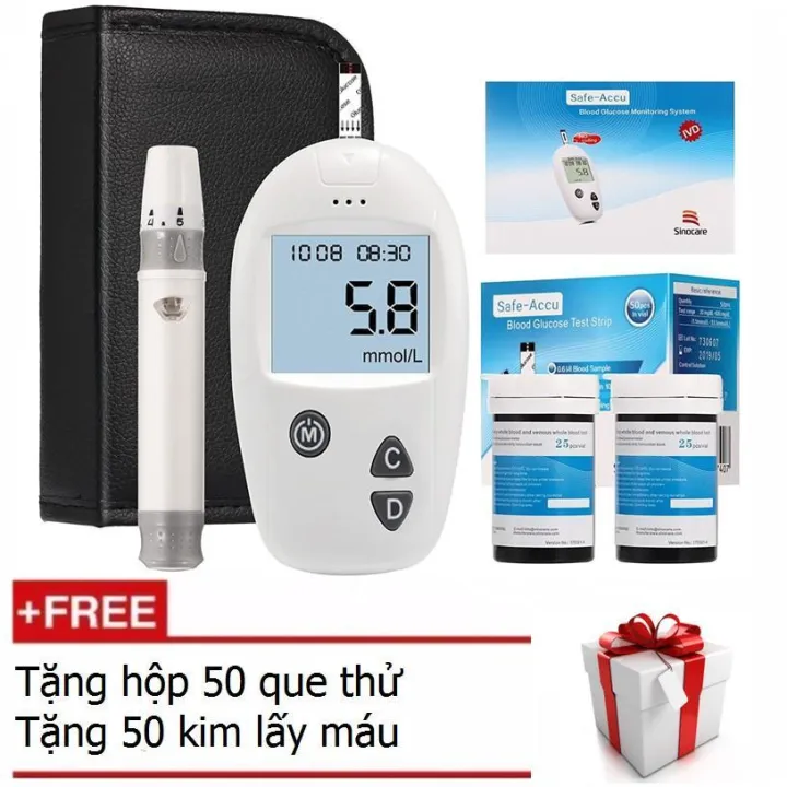 Máy đo đường huyết Safe Accu tặng 1 hộp 50 que thử và hộp 50 kim chích máu