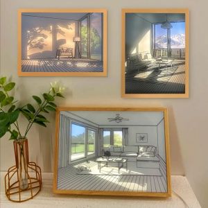 ELINK Hiasan Dinding Hiasan Meja - Lukisan Dekorasi Kamar Lampu Tidur - Lukisan Lampu LED Light Art Painting Hiasan Dekorasi Rumah Lukisan Nyala