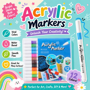🎨 12 Colors Acrylic Markers Set  Cute DIY Painting Pen  Smooth Art Marker for Paper Glass Stone Wood l Kids Art Craft