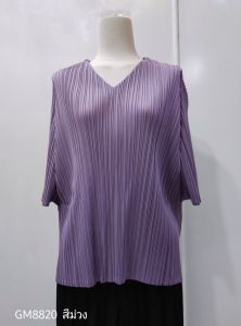 อก42 ยาว23นิ้ว 2MUAY GM8820 เสื้ออัดพลีทคอวีแขนสั้น ผ่าชายข้าง V NECK SHORT SLEEVE PLEATED TOP 15 สี FREE SIZE