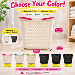 Large Plastic Laundry Basket with Handles Ventilated Clothes Hamper Storage Organizer for Home