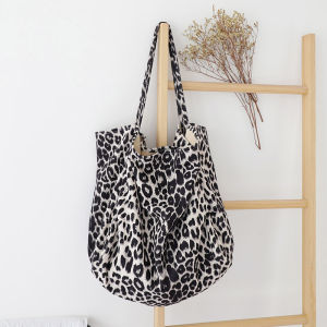 FE Korean Fashion Leopard Print Woven Handbag Casual R Flannel Large Shoulder Bag Graceful Personality Large Capacity Canvas Bag