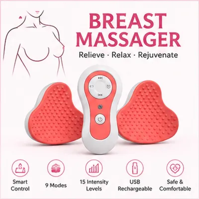 🇸🇬 2-in-1 Lactation Massager / Adjustable Heat & Vibration Soft Breast Massager Breastfeeding Essentials Improved Milk Flow Nursing Clogged Ducts Engorgement(Pink)
