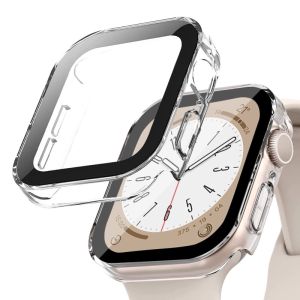 CNAGAIN Glass+Case for Apple Watch 8 7 45mm 41mm ultra 49mm 44mm 40mm Screen Protector Cover Straight Edge Bumper smart watch Series 4 5 SE Accessories
