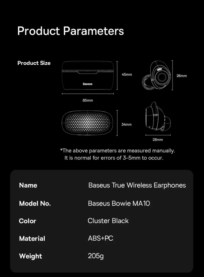 Baseus Bowie MA10 Black Hybrid ANC True Wireless Bluetooth