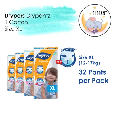 [1 Carton] Drypers DryPantz Size XL (32s x 4)
