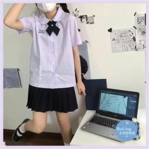 Thailand School Uniform College Style Light Purple Short Sleeve Student Class Clothes jk Shirt Womens Col Claudine Top Pleated Skirt Suit