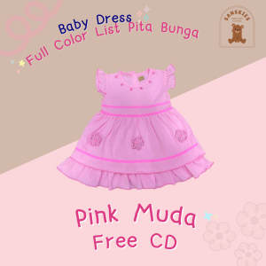Dress Bayi Perempuan Full Color List Pita Bunga untuk Anak 6-18 Bulan Free Celana Dalam Bayi / Dress Baby Gaun Bayi Bahan Katun / Bisa COD Bayar di Tempat