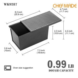 CHEFMADE Non-stick Covered Loaf Pan Black Slide Corrugated Toast Box Baking Mold Loaf Pan with Lid Bakeware Carbon Steel Bread Toast Mold with Cover Bread Pan for Baking Bread WK9287