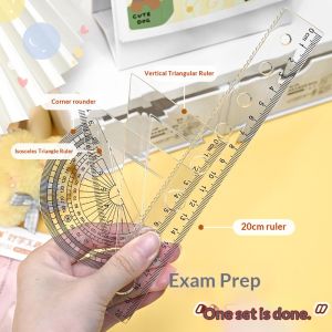 Amila Bộ thước kẻ hoạt hình dễ thương cho trẻ em-công cụ hình học 4 mảnh với thước đo góc hình tam giác và hình đồ dùng học tập cạnh thẳng hoàn hảo