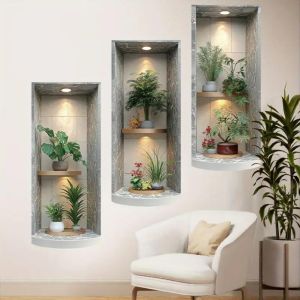MELODI 2D/3D Green Tree Wall Sticker Easy To Peel Waterproof PVC Wall Decoration Elegant Self-Adhesive Plant Wall Sticker for Office Living Room Study Cabinet