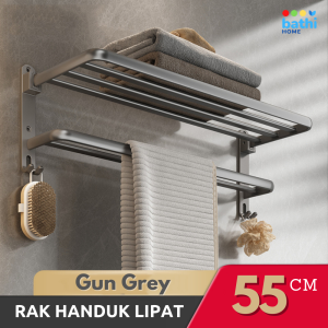 Rak Gantung Handuk Lipat Alumunium Anti Karat 2 Susun Dinding Kamar Mandi BATHI-L60