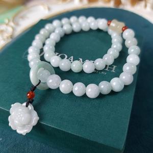 Vòng tay chuỗi Cẩm Thạch 7.5 li kiểu quấn 2 vòng phối charm hoa sen chất liệu Cẩm Thạch không kén mệnh | Hoa Minh Gem