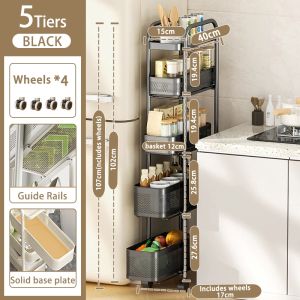 SJorage Trolley Rack Narrow Mobile Storage Kitchen Organizer Moving Rack – Can Pull Out – High-Quality Carbon Steel