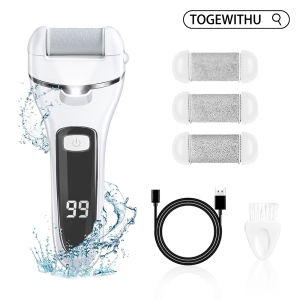 เครื่องกำจัดแคลลัสไฟฟ้าสำหรับเท้า เครื่องขัดเท้าแบบชาร์จได้ แฟ้มเท้า น้ำยาล้างผิวแข็ง ชุดเครื่องมือทำเล็บเท้า เครื่องโกนหนวดแคลลัสอิเล็กทรอนิกส์ ชุดทำเล็บเท้ากันน้ำสำหรับส้นเท้าแตกและผิวที่ตายแล้ว พร้อมไฟ LED และหัวลูกกลิ้ง 3 หัว