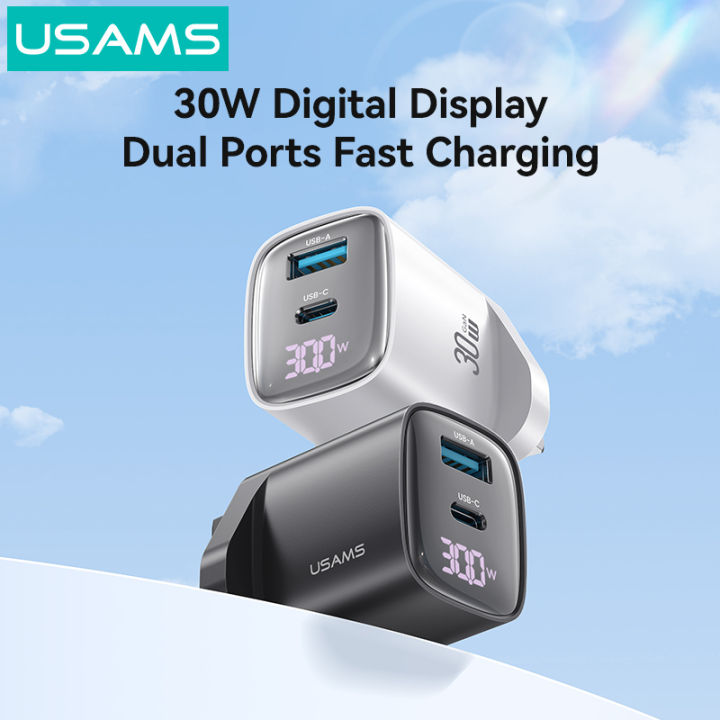 Usams 30W Gan Sạc cổng kép Màn hình hiển thị kỹ thuật số Củ sạc Iphone ...