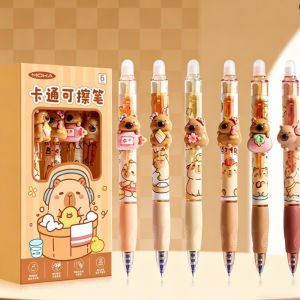 Vixplorn 4/6PCS Erasable Pen Set School Supplies for Student Capybara Ballpoint Pen 0.5mm Quick Dry Blue