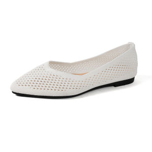 2025 New Solid Color Pointed Toe Flat Heel Casual Breathable WomenS Large Size Hollow Knit Loafers