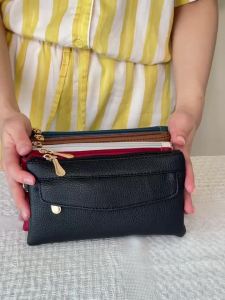 Womens Elegant Wristlet Clutch Bag with Golden-Tone Zipper Multi-Compartment Phone & Coin Purse Adjustable Wrist Strap - Sleek Minimalist Design for Everyday Commute Shopping & Casual Outings Textured Finish