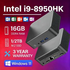 Intel i9-8950HK Mini PC 16GB DDR4 RAM 1/2TB M.2 SSD Windows 11 Three Years Warranty Office Desktop Computer