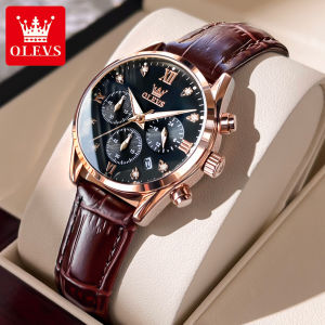 OLEVS multifunctional ladies watch 2022 original waterproof luminous calendar diamond dial Genuine leather strap fashion watch for women